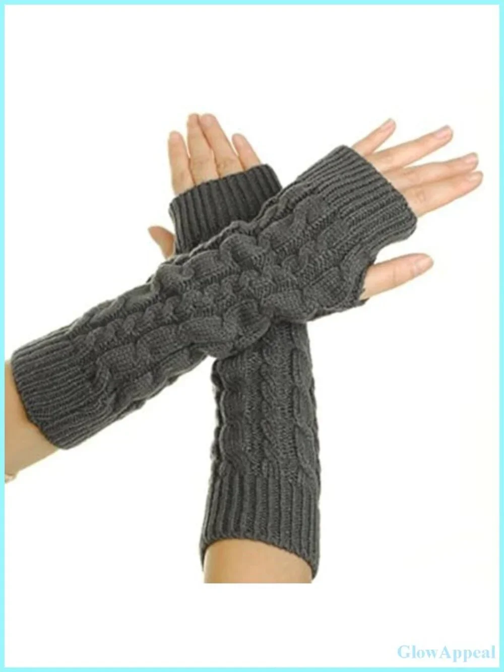 Cable Knit Fingerless Gloves Arm Warmers Thumb Hole for Women